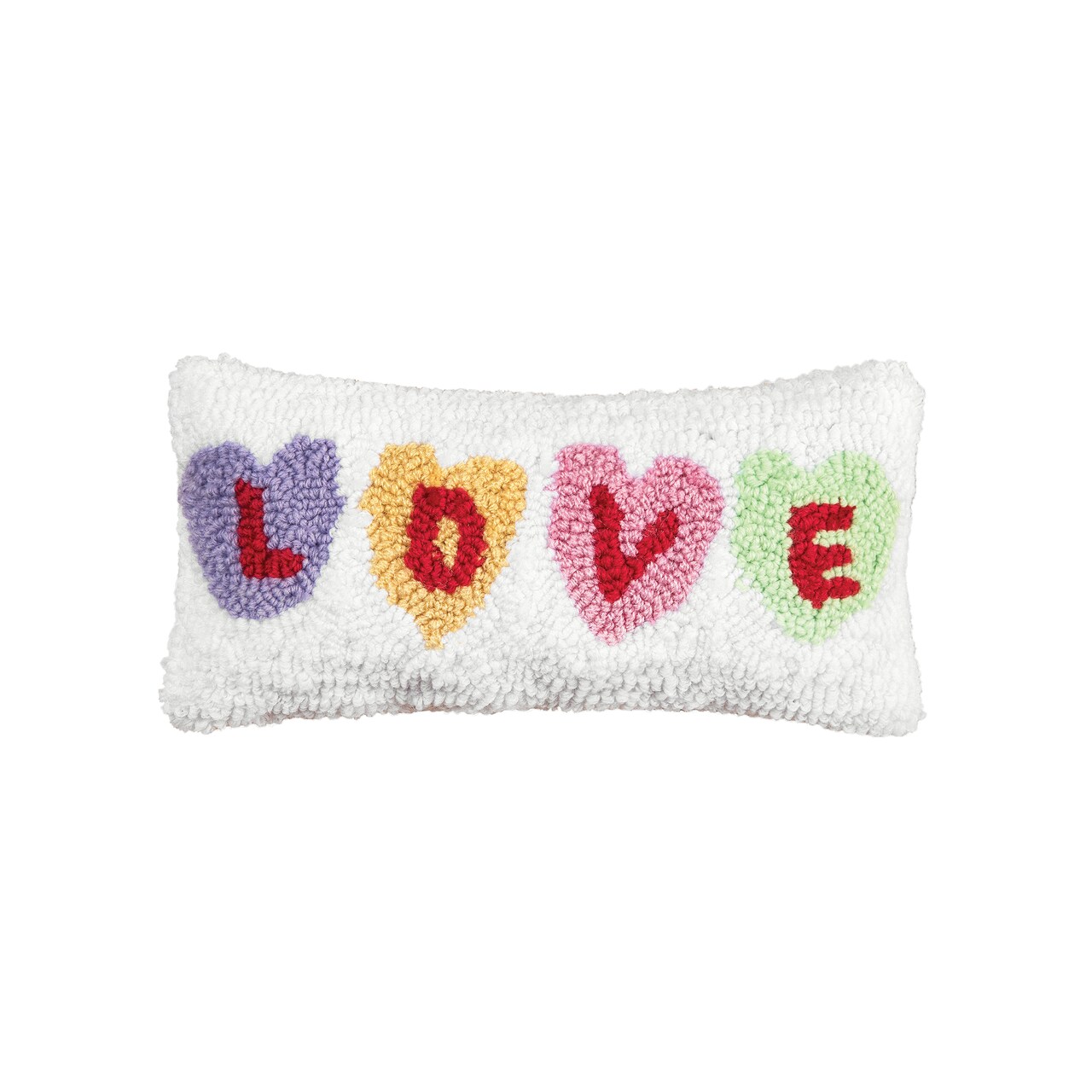 "Love" Hearts Mini Hooked Valentine's Day Accent Pillow 6" x 12"